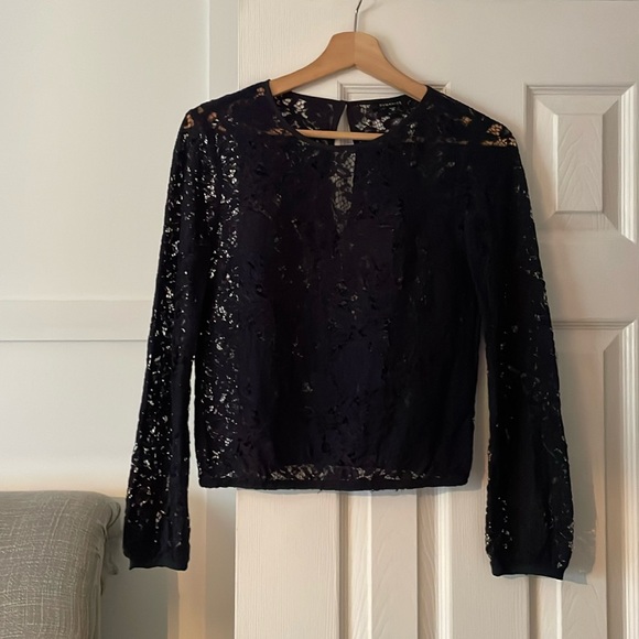 Dynamite XS navy blue sheer lace blouse - Picture 2 of 7